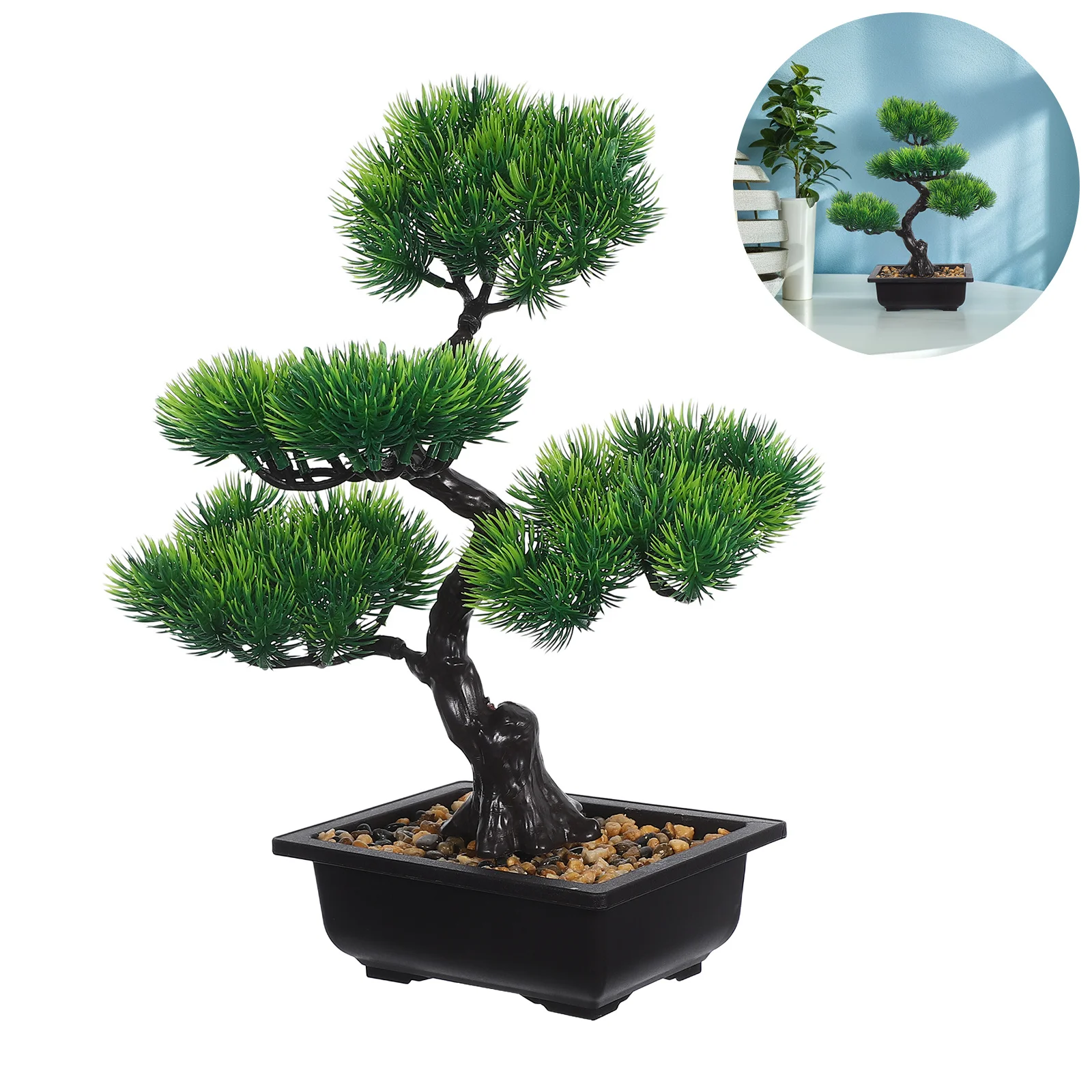 

Artificial Bonsai Tree Realistic Potted Pine for Office Desk Bookshelf Tabletop Decor Faux Japanese Indoor Plant Low Maintenance