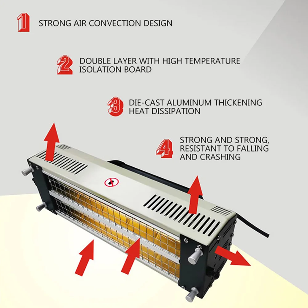2000W handheld Car Body Shortwave Curing Lamp Car Paint Lamp Electric Infrared Heater Lamp Baking Solar Film