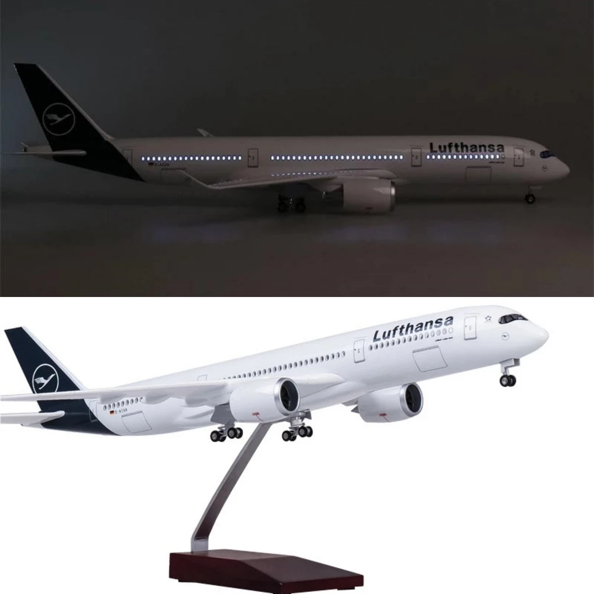 

1:142 Scale 47CM Airbus A350 Lufthansa Aircraft Model with Lights and Wheels Die-cast Plastic Resin Aircraft for Collectors