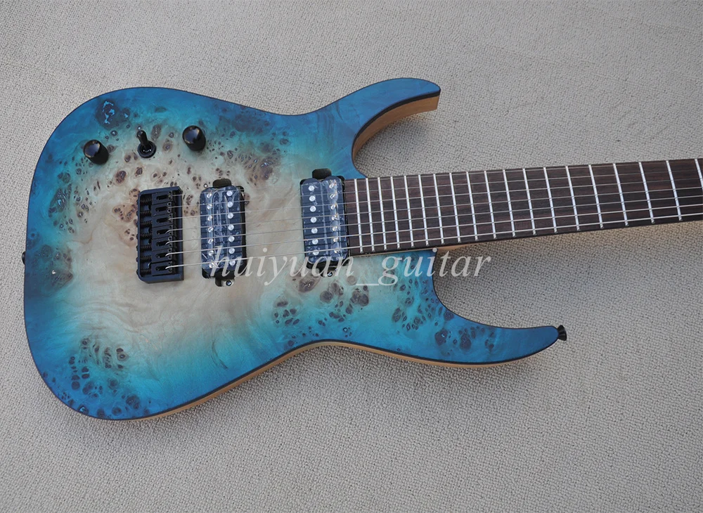 Flyoung 7 Strings Left Hand Blue Electric Guitar with Ash Body Rosewood Fretboard 24 Frets