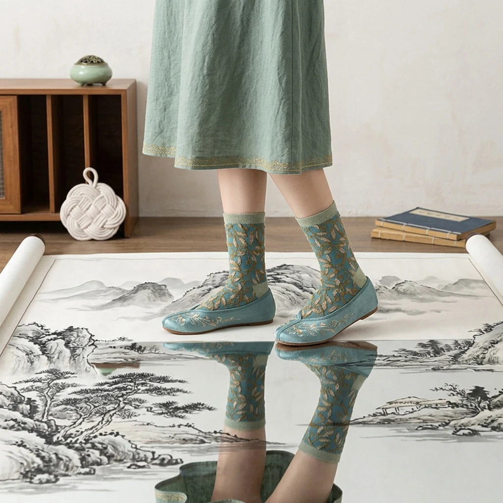5 Pairs, Vintage Floral Jacquard Crew Socks, Women's Retro Pattern Socks, Breathable Daily Fashion Socks