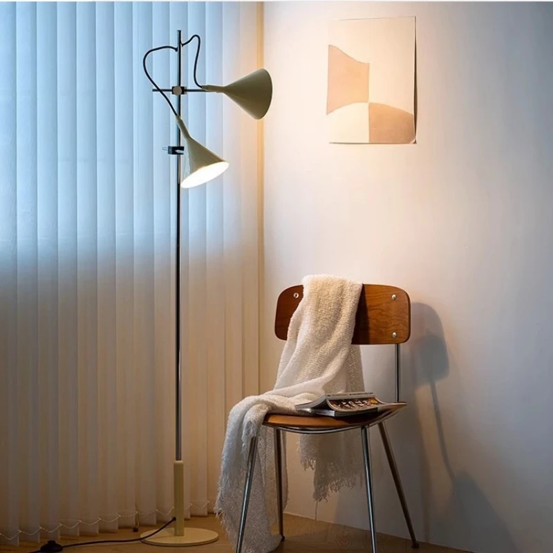 

Double head cream floor lamp simple living room horn can be lifted and adjusted bedside bedside vertical floor lam