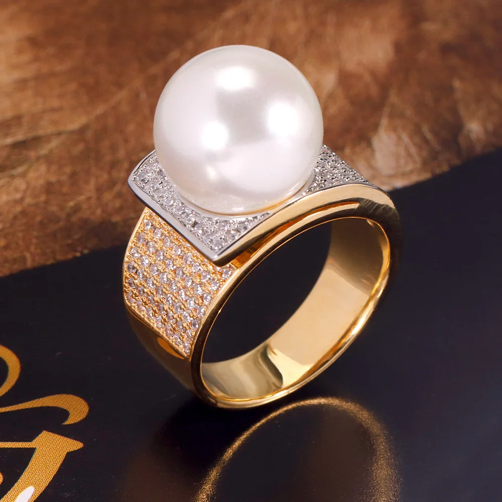 Bride Talks New Elegant Pearl Ring Fashion Women\'s Cubic Zirconia Crystal Luxury Bride Wedding Jewelry High Quality Party Gifts