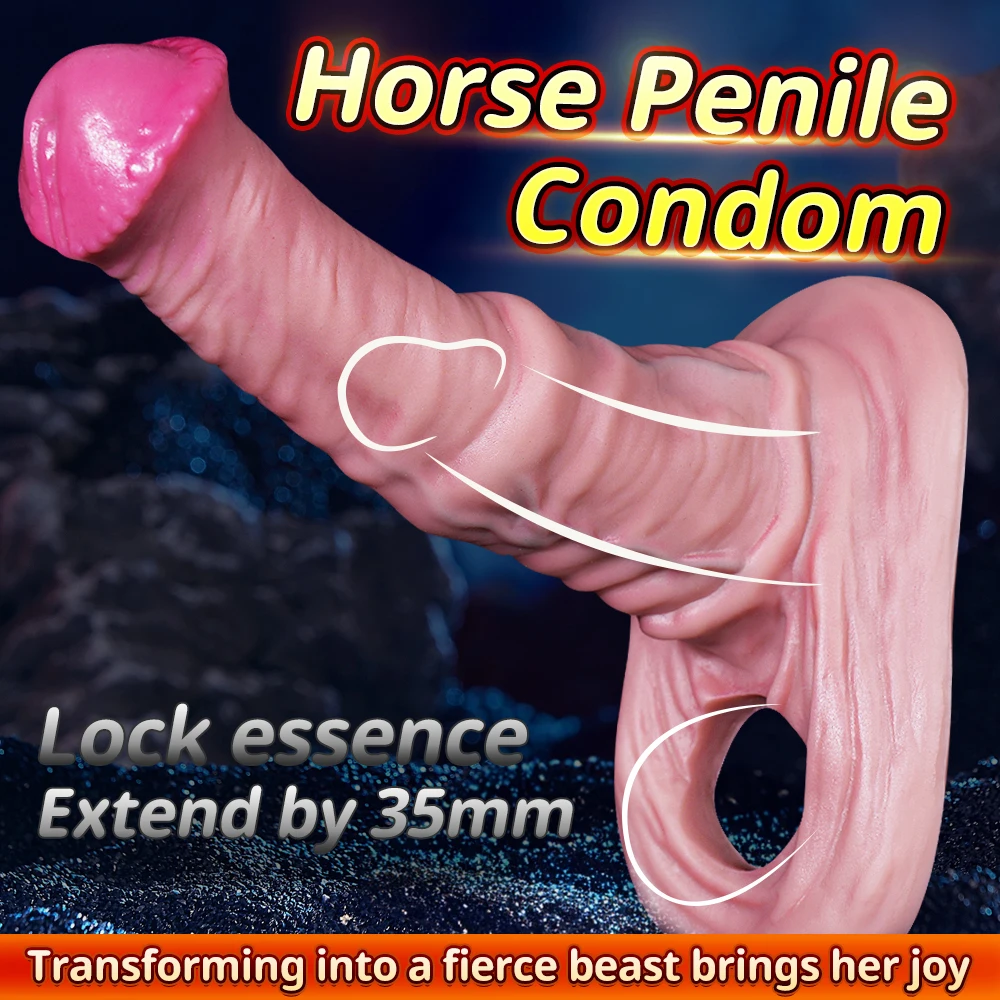 Horse Penis Penile Condom Wearable Cock Ring Realistic Animal Dildos Bestiality Fantasy Sex Lovemaking Penis Thickened Cover Toy