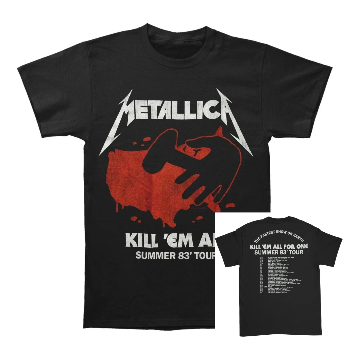 Camiseta de la gira Metallica Kill 'Em All, camiseta gráfica 100% de algodón, ropa de calle de verano para hombres y mujeres