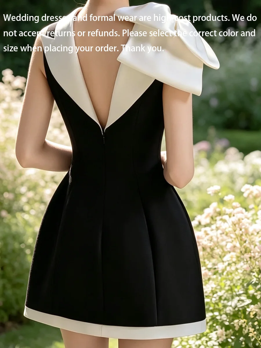 Classic O-Neck Contrast Color Bow Sleeveless A-Line Formal Evening Dresses Birthday Party Prom Gowns Customized