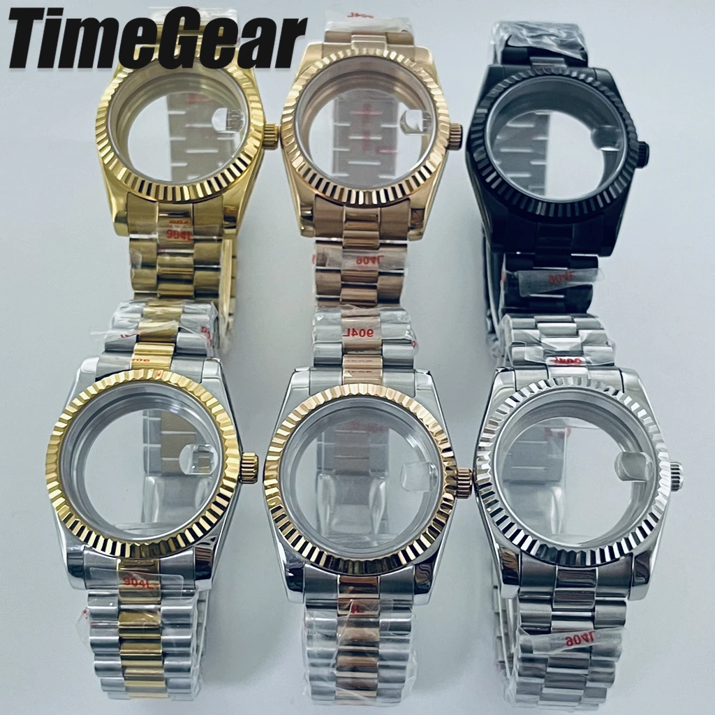 36MM/40MM NH35 Case DJ Fluted Bezel Sapphire Glass President Bracelet For NH34 NH35 NH36 NH38 NH39 NH70 ETA2824 PT5000 Movement