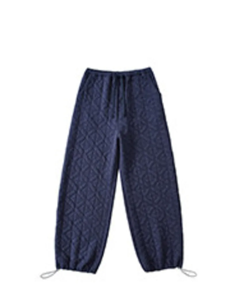 American Style High Waist Drawstring Quilted Warm Wide Leg Casual Sweatpants Floor-Length Pants Casual Winter Pants ZE6Z