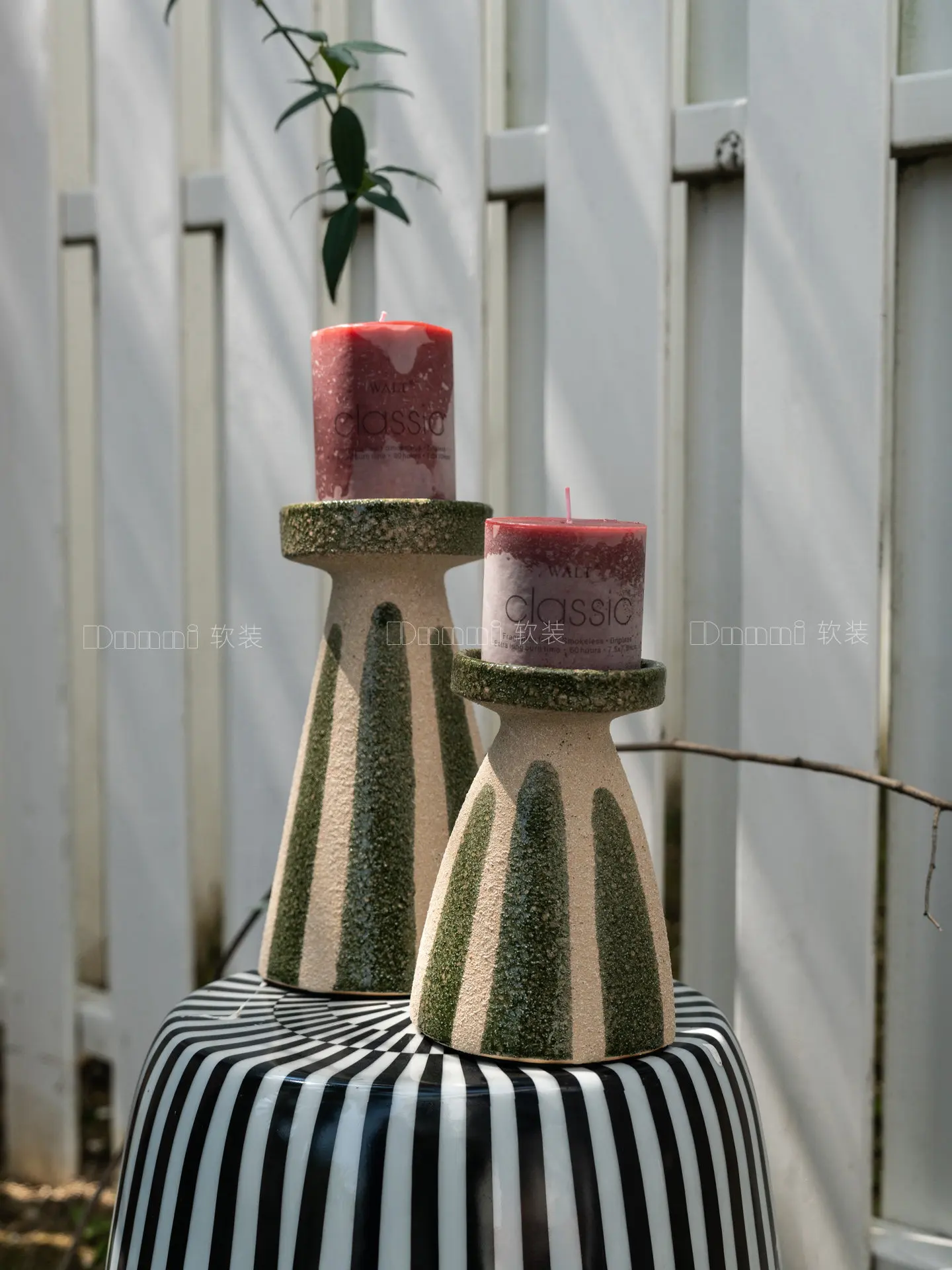 

French Green Striped Candlestick Hotel Clubhouse Model Room High-end Art Home Living Room Christmas Ornament