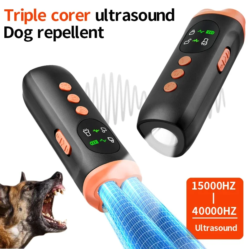 

New Dog Repeller with LED Display Anti Barking Training Device 3 Head Ultrasound Flashlight High Power Dog Training Device