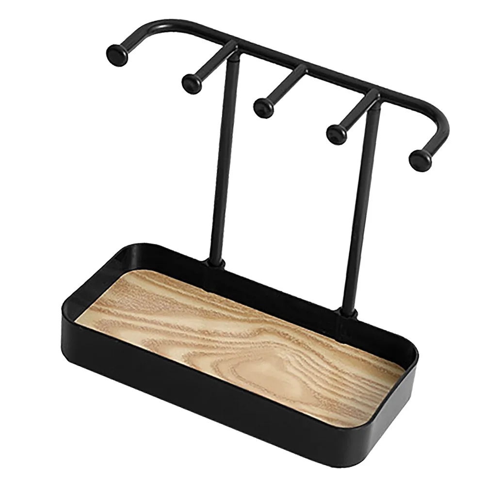 Earring Holder Plastic Jewelry Stand Multifunctional Black Jewelry Organizer White Wooden Tray Necklace Stand Desktop Use