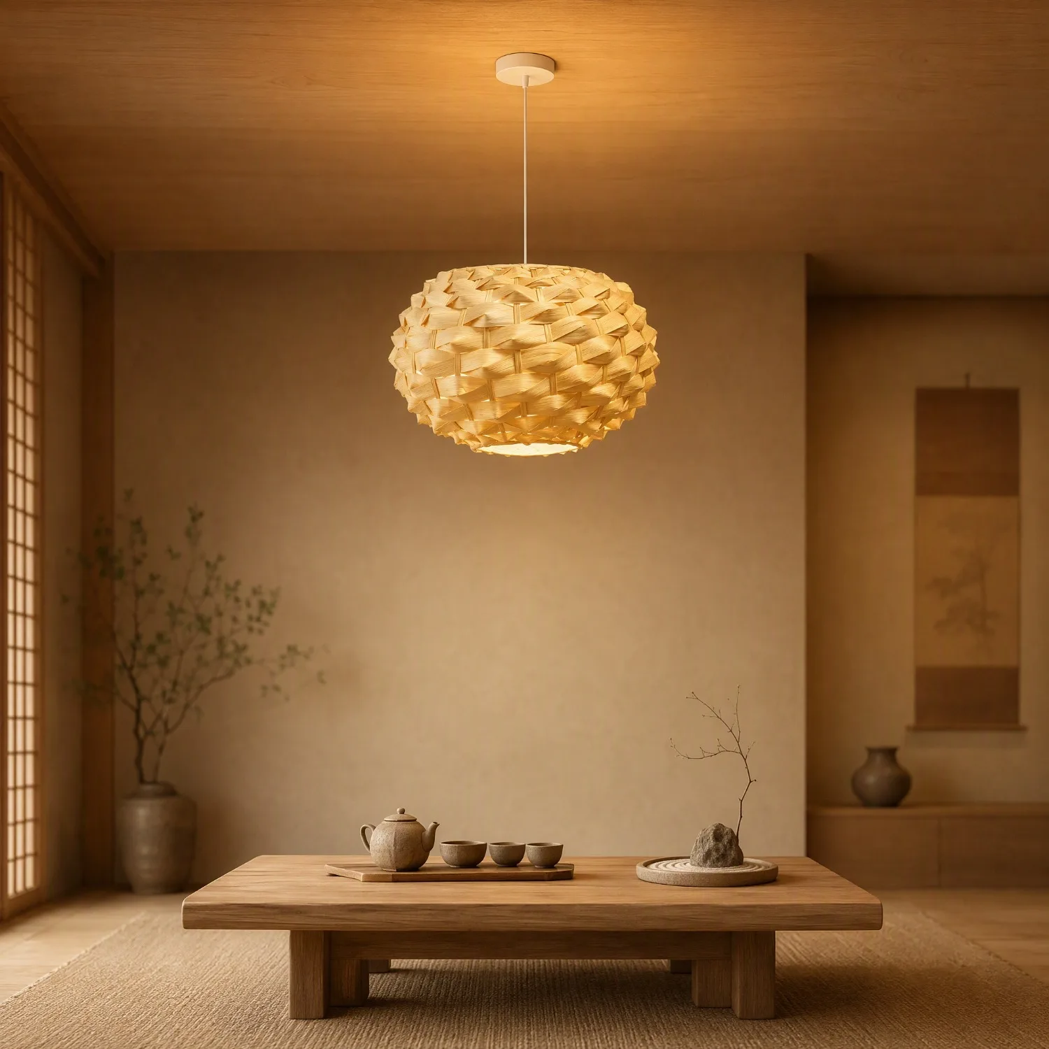 JOYINLED Bamboo Lamp Shade Woven Pineapple Rattan Lampshade Boho Pendant Light Cover Chandelier Lamp Shade for Home Decor 30CM