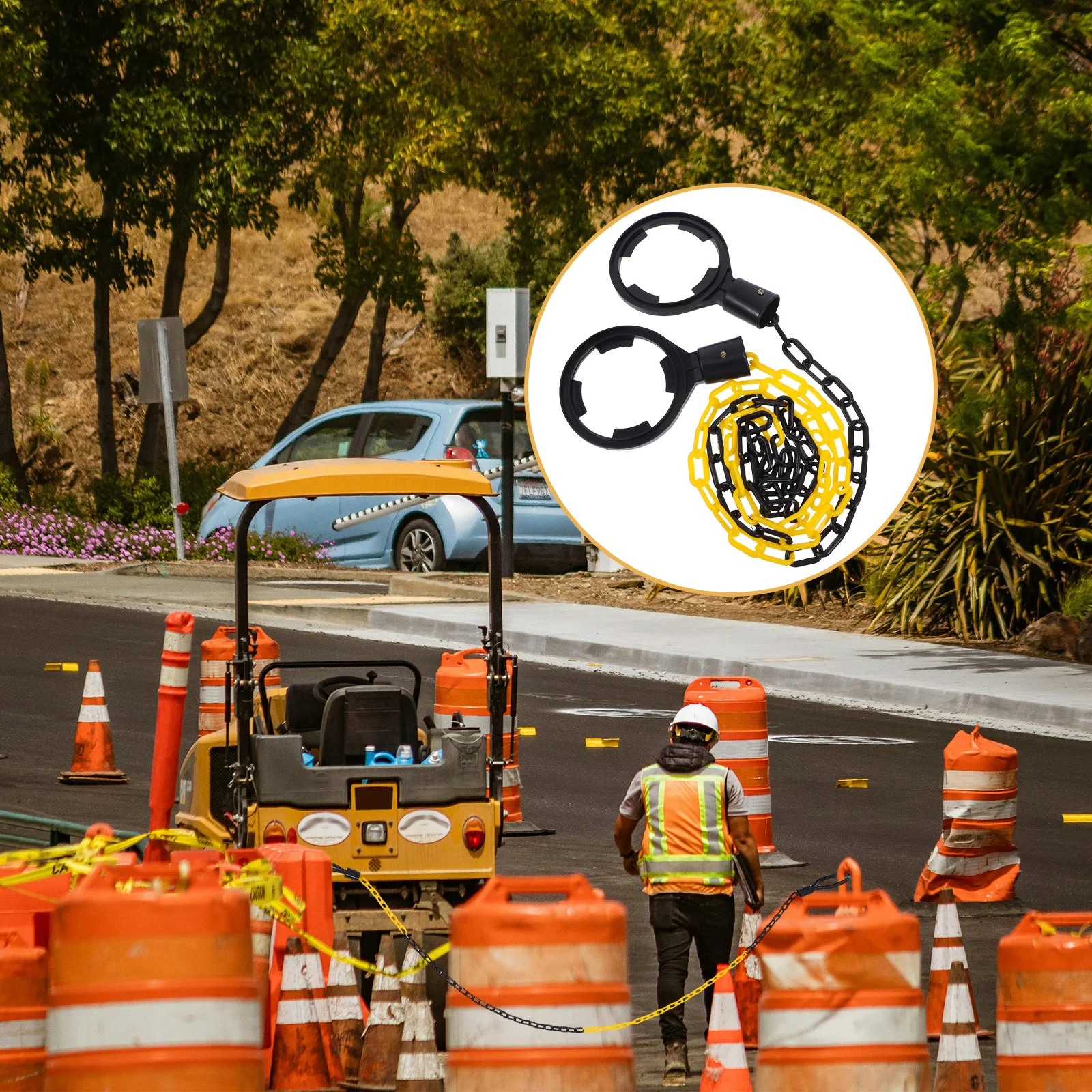 

High Visibility Warning Isolation Chain Barricade Plastic Heavy Duty Indoor Parking Barrier Entrance for Construction