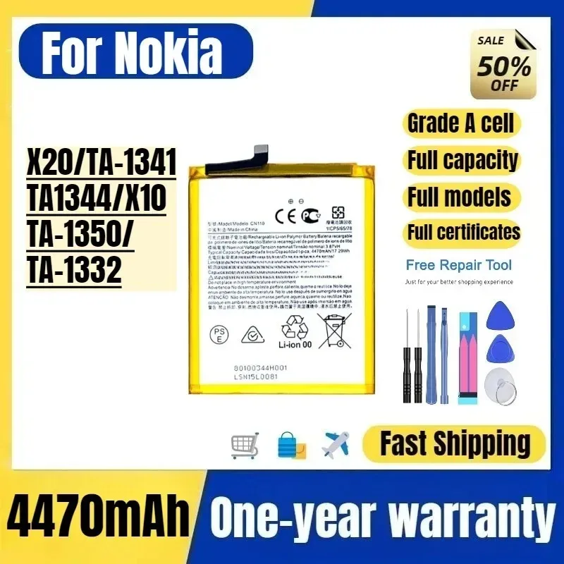 

CN110 for Nokia X20/TA-1341/TA1344/X10/TA-1350/TA-1332 Phone Battery High Quality Replacement Bateria Grade A Cell with Tools