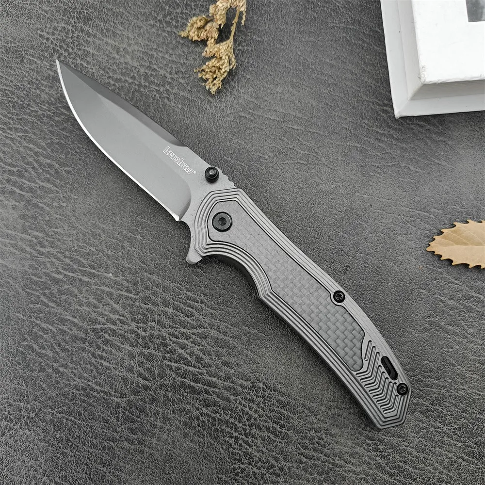 KS 8310 Pocket Flipper Knife 8Cr13Mov Drop Tip Blade 420 Steel Inlaid Carbon Fiber Handle Men\'s Camping Survival Tactical Knife