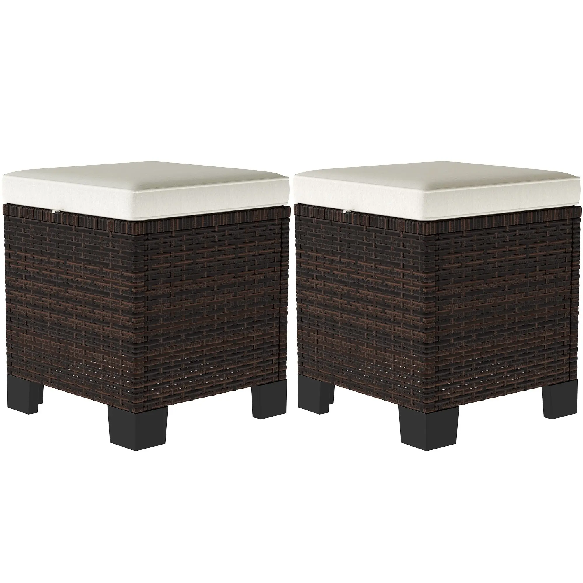 

Outsunny 2 Pieces Wicker Outdoor Ottomans with Cushions, Rattan Ottoman Footrest & Side Table for Patio Yard Poolside, Beige