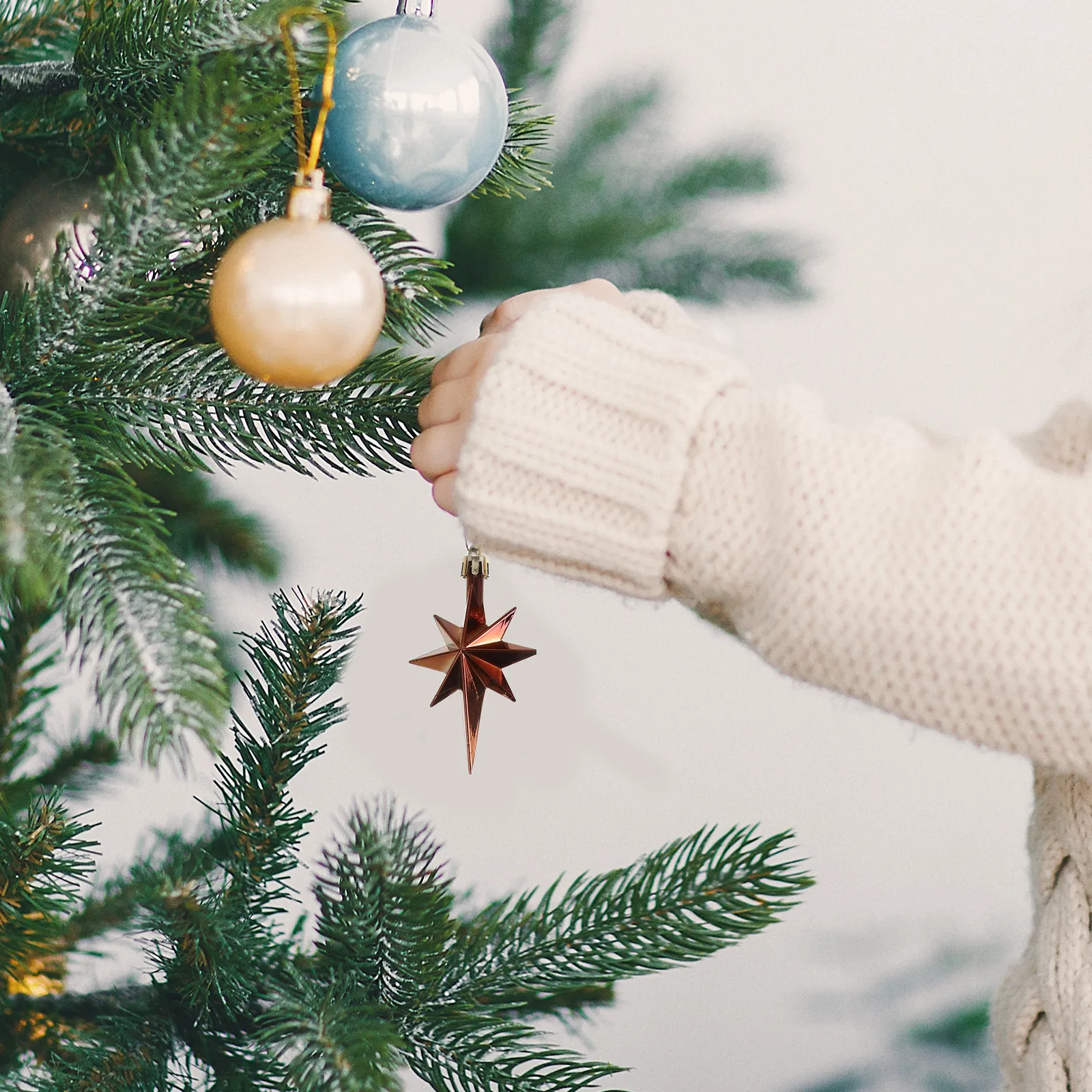 

12pcs Christmas Ball Ornaments Electroplated Octagonal Star Pine Cone Hanging Pendant Shatterproof Tree Decor Holiday Party