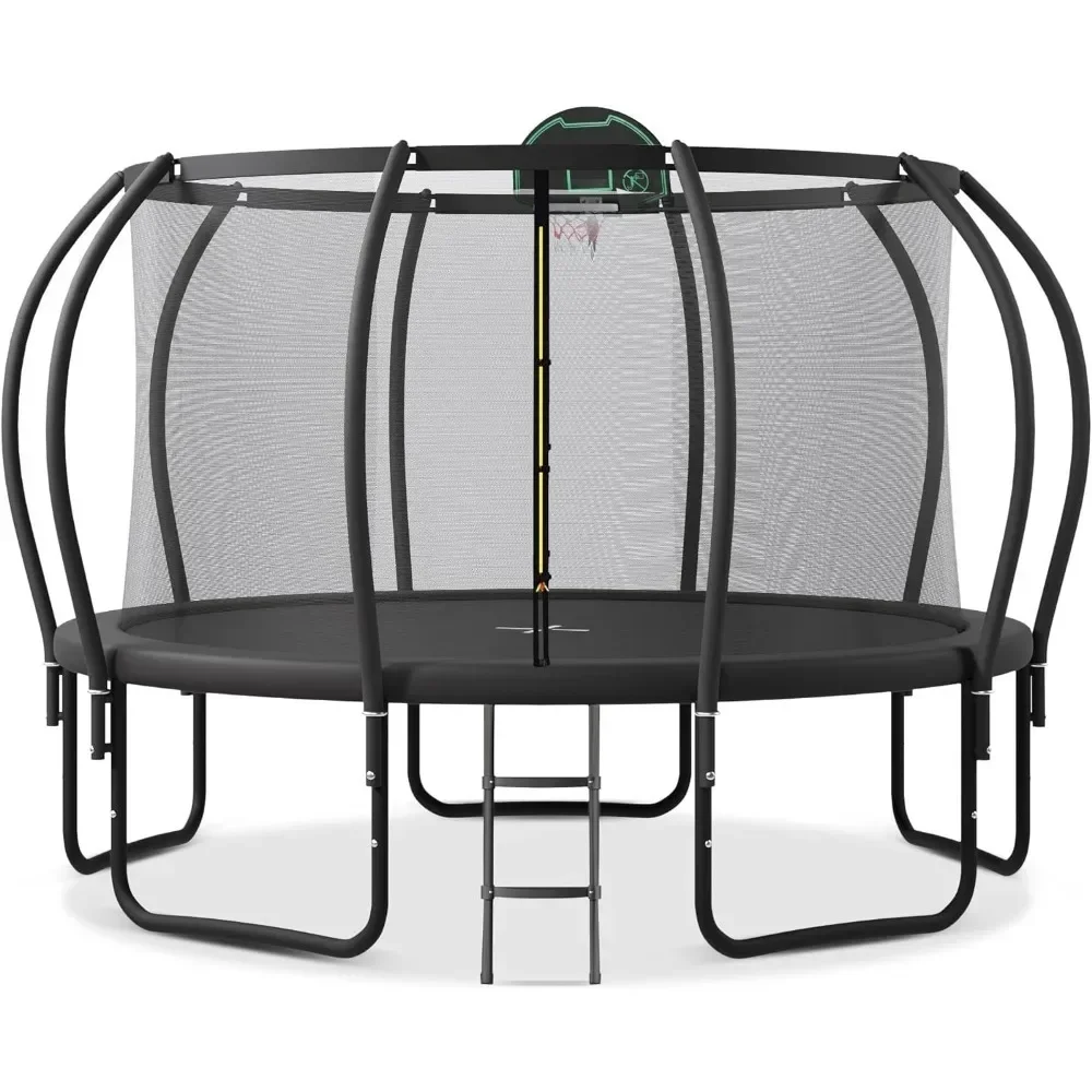 

14FT Trampoline for Kids and Adults with Basketball Hoop, Enclosure Net & Wind Stakes, 1500LBS Outdoor Recreational Trampolines