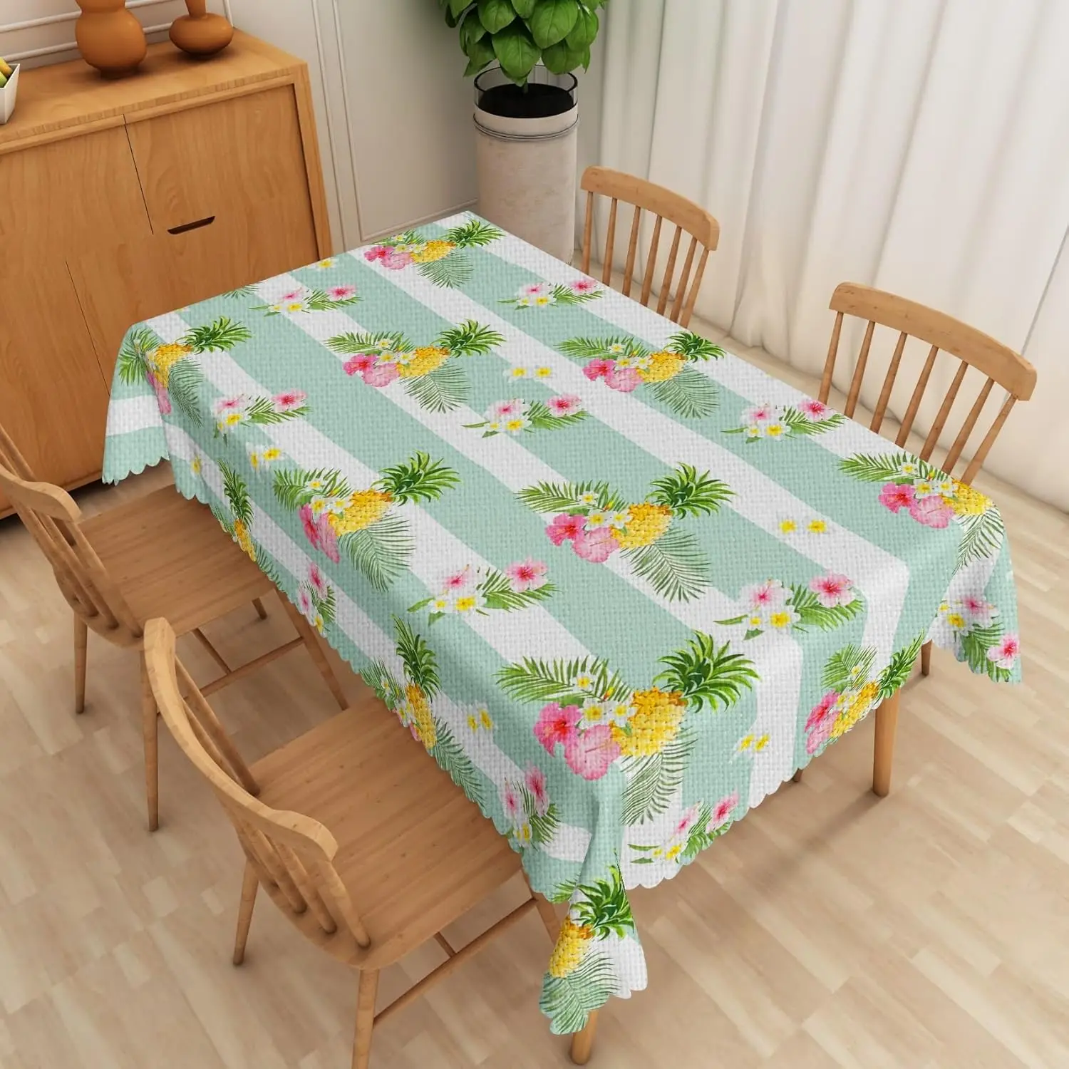 Tropical Fruit Stripes Tablecloth for Table Decor Summer Pineapple Palm Leaf Floral Print Kitchen Dining Table Cloth Party Decor