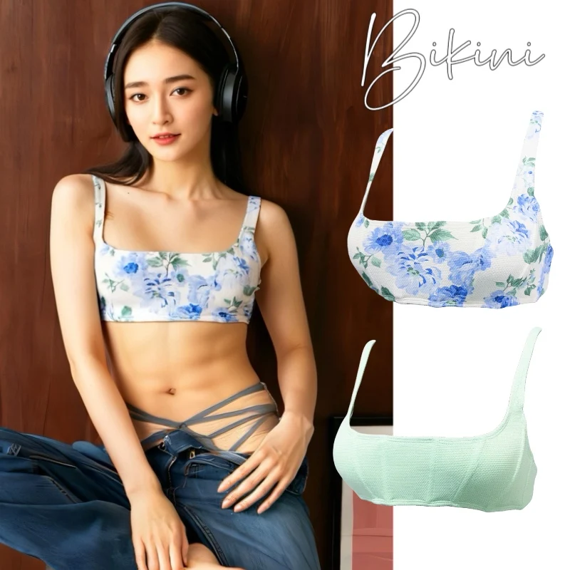 

Sexy Bikini Top Women's Strapl Pu up Swimsuit Single Piece Thermal Vaion Design with Chest Pad Triangular Bikini