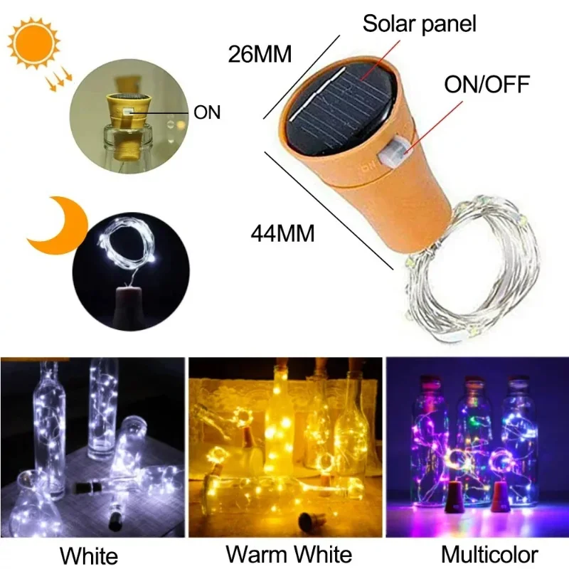 1M Solar Wine 2M Bottle Cork LED Copper Wire String Light – DIY Decorative Lighting for Holidays, Weddings, and Patio Ambiance