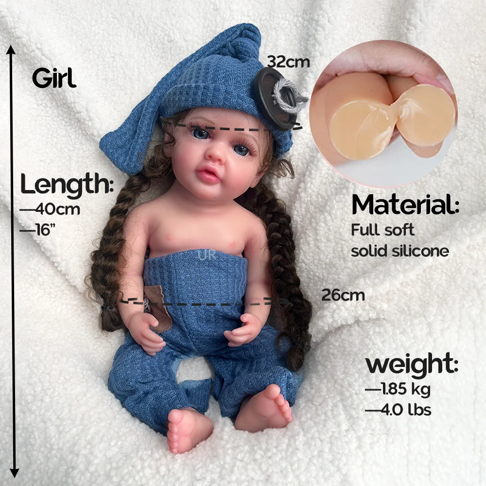 リアルな新生児人形、女の子のアーティストの収集品、リアル、伸縮性、ソフトシリコン、誕生日プレゼント、クリスマス、40cm、16インチ