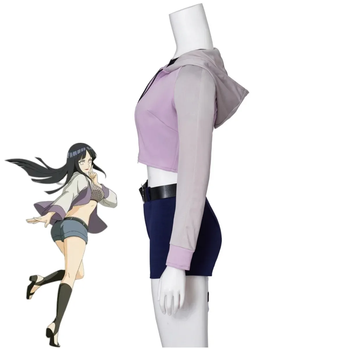 Anime Hyuga Hinata Cosplay Costume Hyuuga Ichizoku Purple Hooded Hoodies Coat Shorts Wig Sexy Carnival Halloween Party Suit