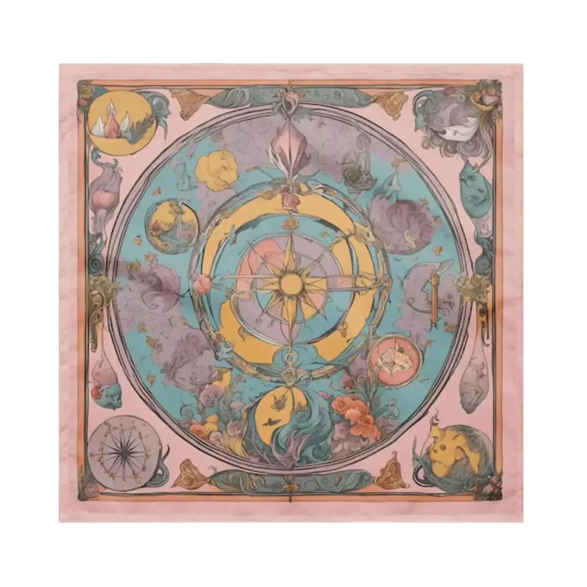Art Nouveau Tarot Cloth Celestial Altar Mat Mystical Astrology Divination Decor Polyester Flat Print Tablecloth Spiritual