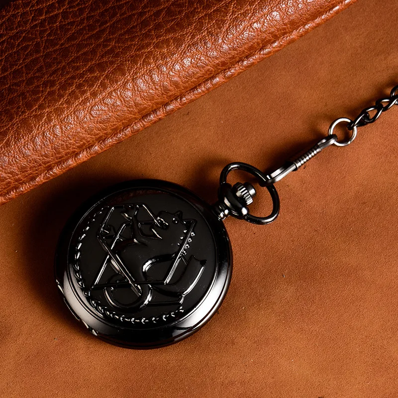 Vintage Luxury Full Metal Animal Carving Quartz Pocket Watch for Men Women Engraved Case Fob Chain Sliver Black Clock for Gifts