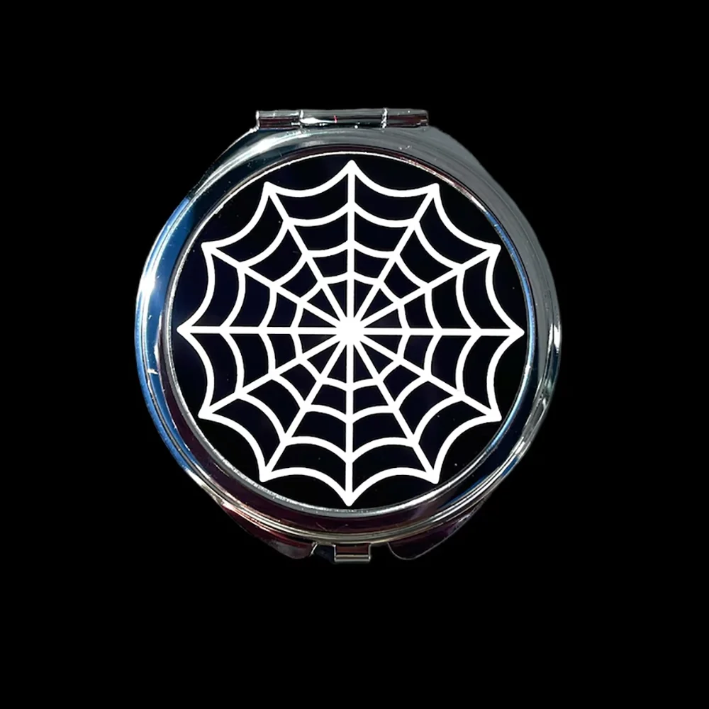 Halloween Beauty Spiderweb Goth Spooky Makeup Mirror Compact Hand Foldable Mirror Gift for Women Halloween Party Supplies Decor