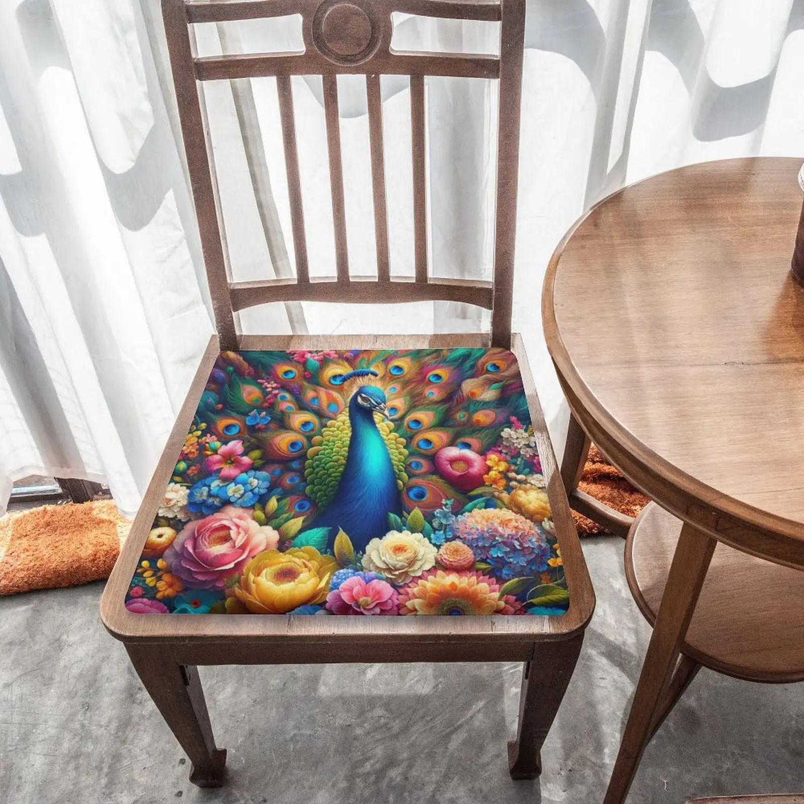 

Peacock Flower Seat Cushion Slow Rebound Memory Foam Polyurethane Core Sponge Chair Cushion Car Bench Sofa Floor