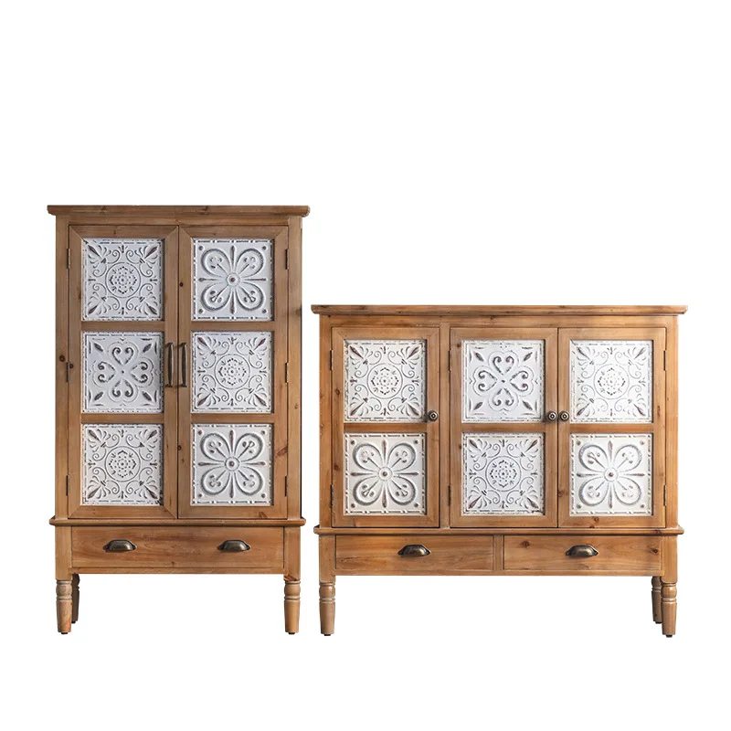 

American retro chest solid wood dining side cabinet with door, living room combination, entrance entrance, storage