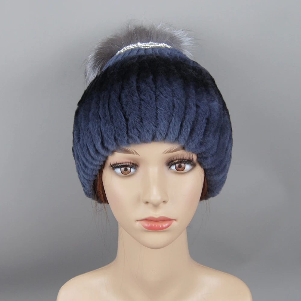 Bonnet Skullies en Fourrure Naturelle de Lapin Rex pour Femme et Fille, Chapeau Triblockchain en Vraie Fourrure de Renard, Tendance Russe, 2024