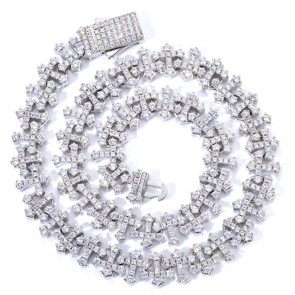 ESKEEM Iced Reversed Cross Chain Necklace for Women Men Cubic Zirconia Necklaces with Box Spring Clasp Fashion Jewelry for Gift