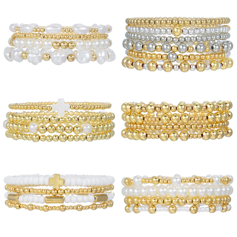 Simple Niche Design Sense Cross Bracelet Set Beaded Laminated Wear Shell Pearl Couple Bracelet Set Jewelry Regalos Para Hombres