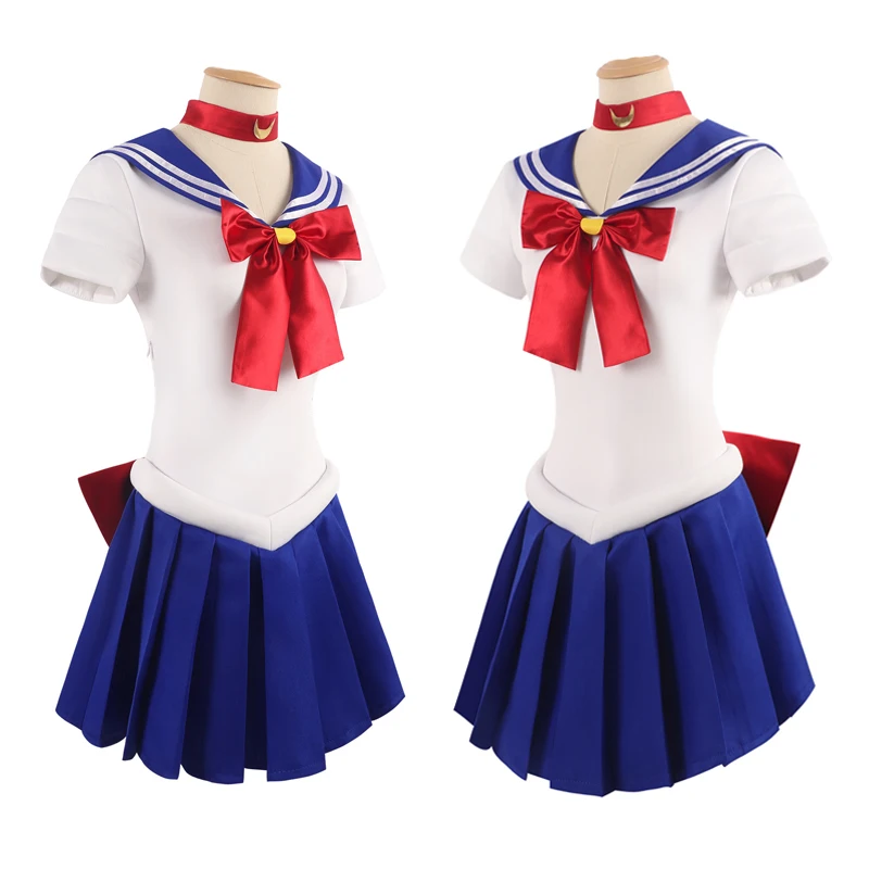 Damski kostium Sailor Moon Tsukino Usagi dla dorosłych 7-częściowy zestaw Crystal Sailor Suit Dress Wig Props Uniform Outfit Halloween