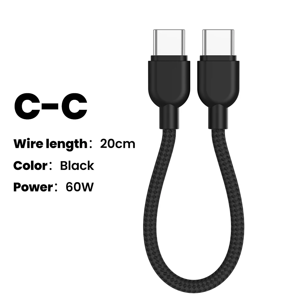 Cabo de dados rápido tipo c de 0.2m, cabo curto usb c para ios, carregamento rápido para iphone 11 12 samsung power bank, carga portátil