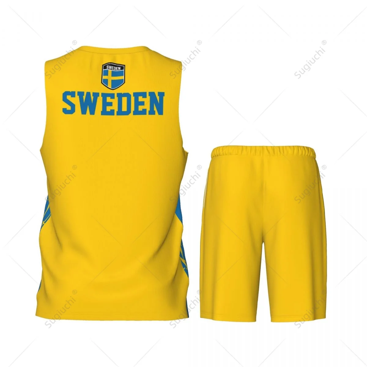 Conjunto de camiseta y pantalones de baloncesto para hombre, camiseta sin mangas, nombre personalizado, Nunber exclusivo, Team up, Bandera de Suecia, grano