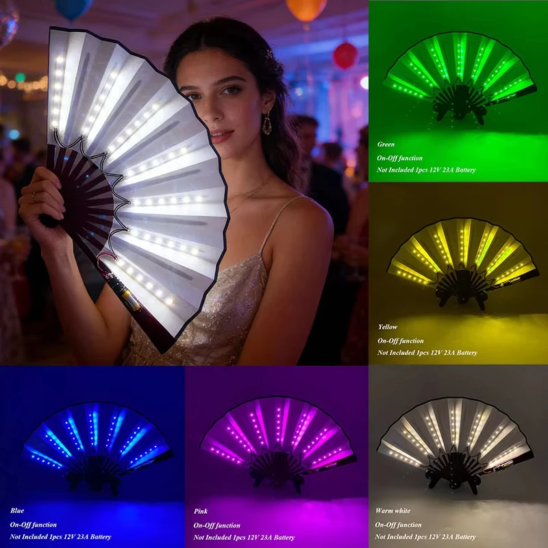 Holiday Carnival Party Lighting Supplies LED Neon Light Rave Fan Folding Luminous Fan Wedding Hand Fan Glowing in the Party