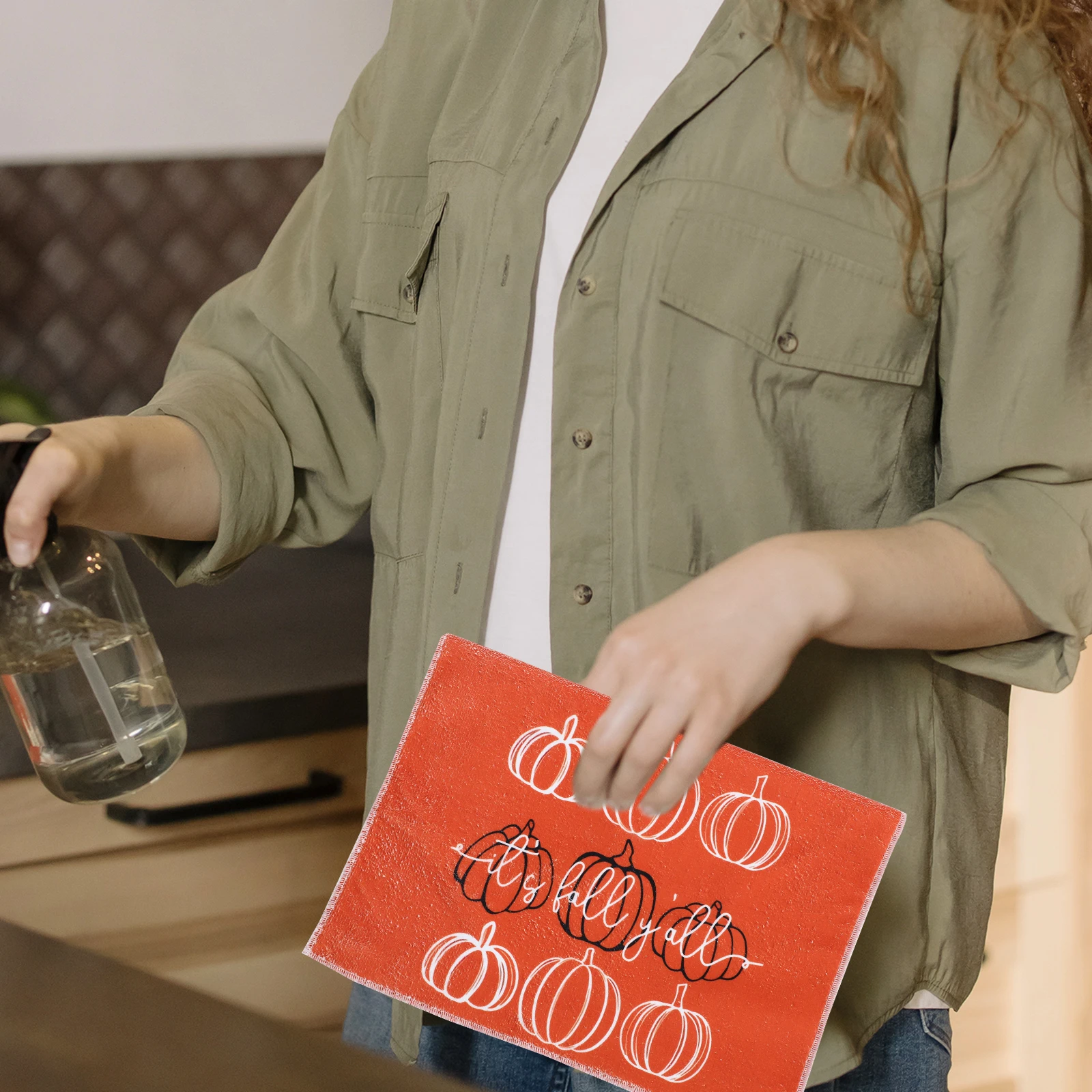 

2pcs Pumpkin Kitchen Decor Dish Cloths Super Absorbent Reusable Lightweight Easy Cleaning Home Accessories Simple Style Tea