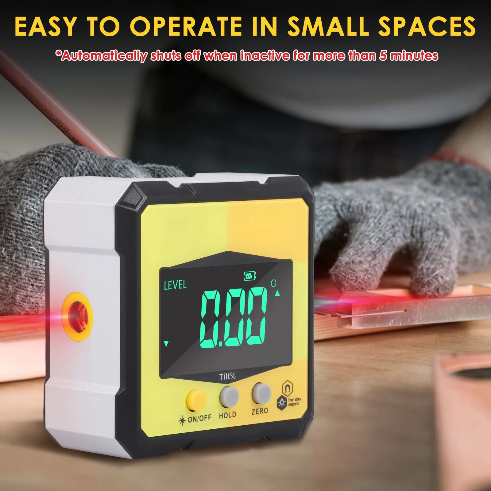 デジタル角度計磁気分度器傾斜計レベル角度ファインダー角度キューブレベルボックスマグネスベースバックライト付きIP54