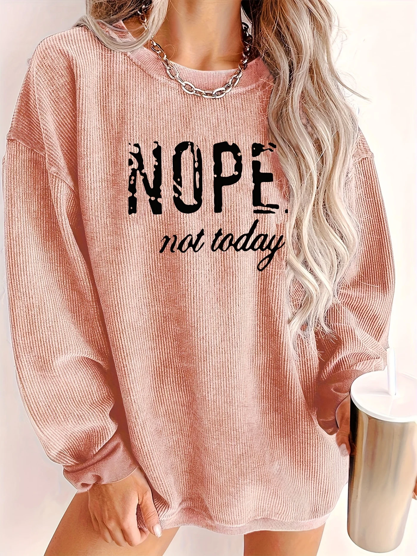 Women's rib-knit pullover sport shirt, casual long-sleeve round-neck sport shirt