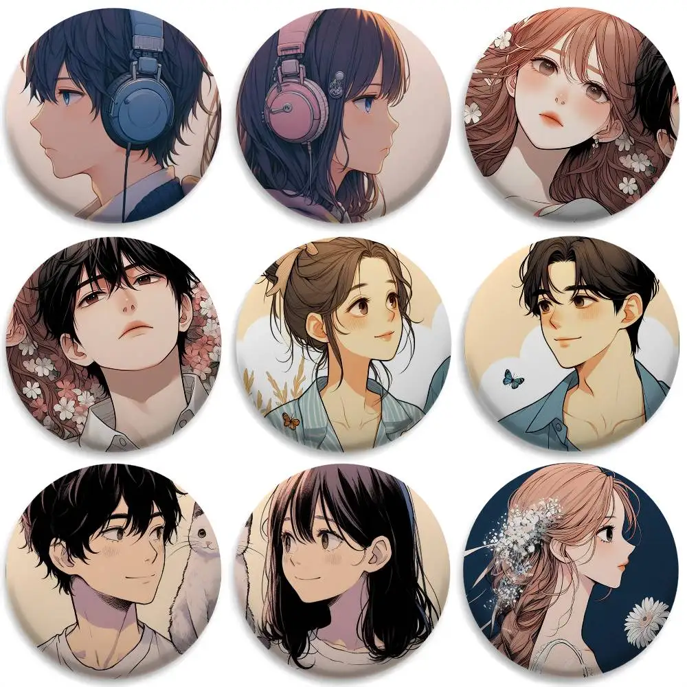 

Cartoon Lovers Couple A Pair Badges Round Exquisite Badge Brooches Creative Pins For Clothes Hat Backpack Gift Accessories