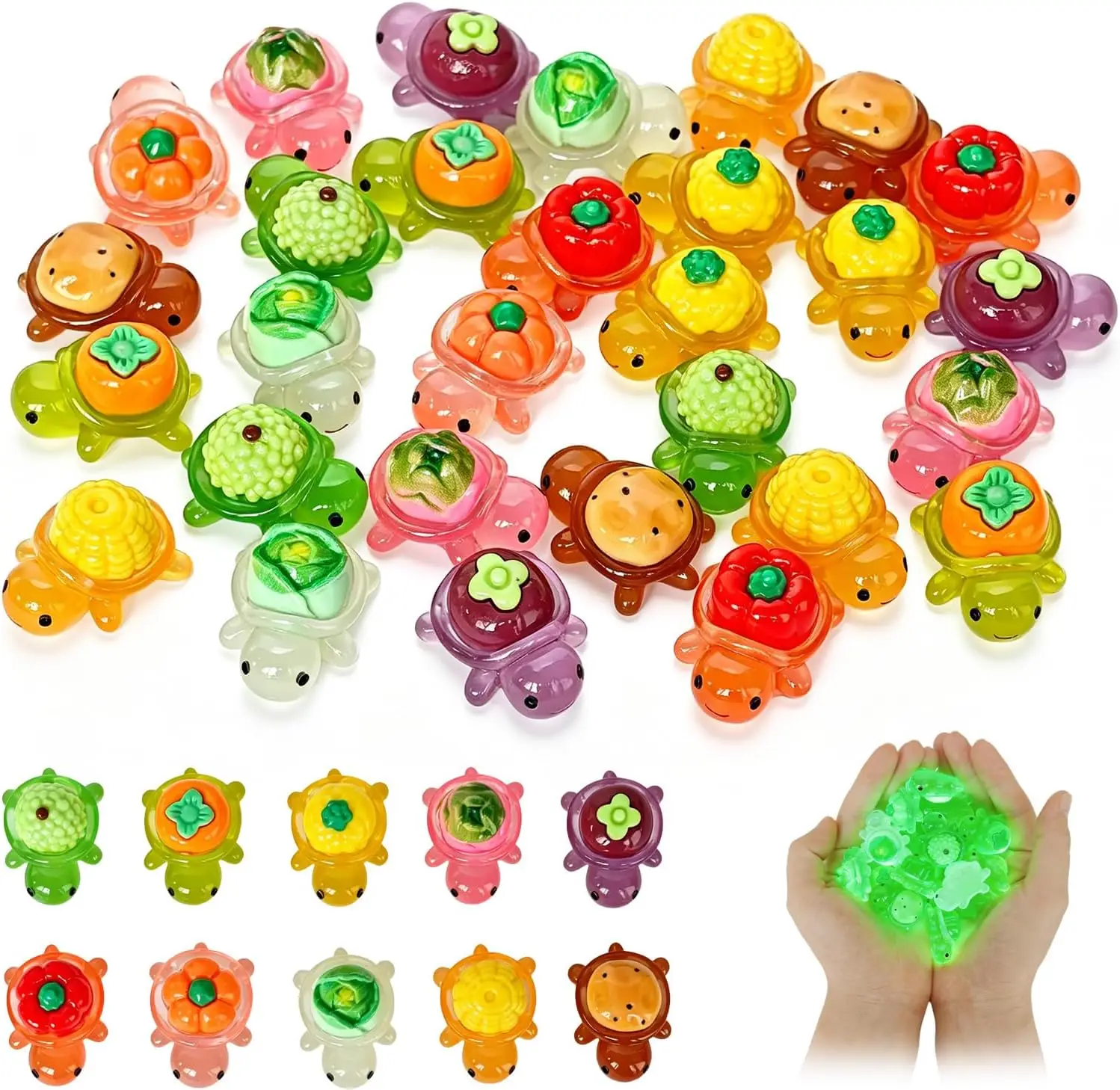 20pcs New Resin Crafts Glowing Vegetable Turtle Garden Fish Tank Miniatures Ornaments Mini Luminous Turtles Home Decoration