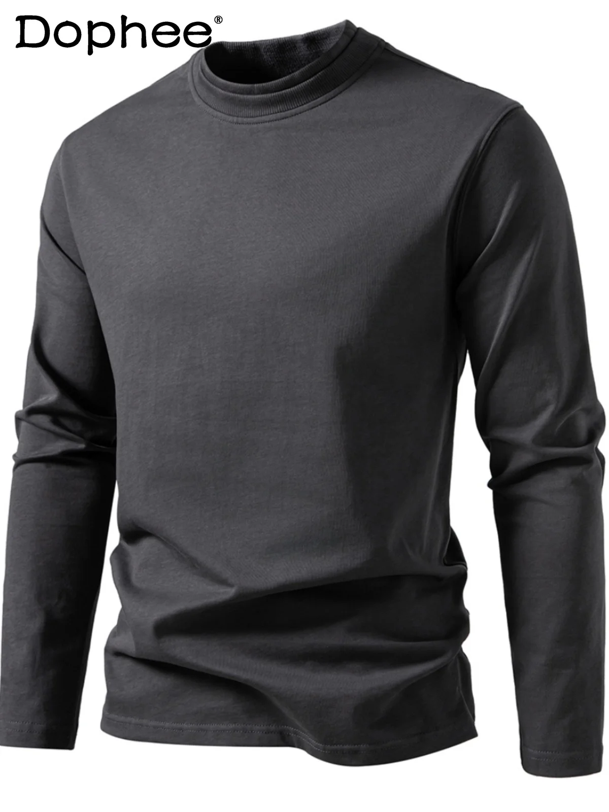 

2024 Autumn Men's Solid Color Double-layer Half-neck Design Long-sleeve T-shirts Micro-elastic Cotton Versatile Bottoming Shirt