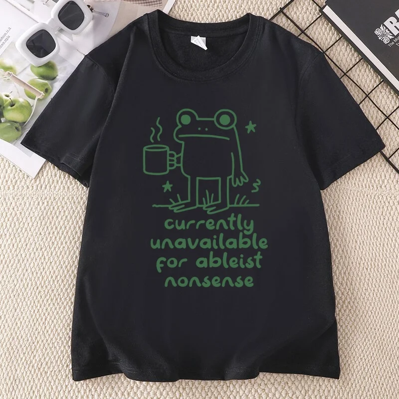 Unavailable for Ableist Nonsense Doodle Frog Meme T-shirt Funny Autism Graphic T Shirts Cotton Short Sleeve Loose Printed