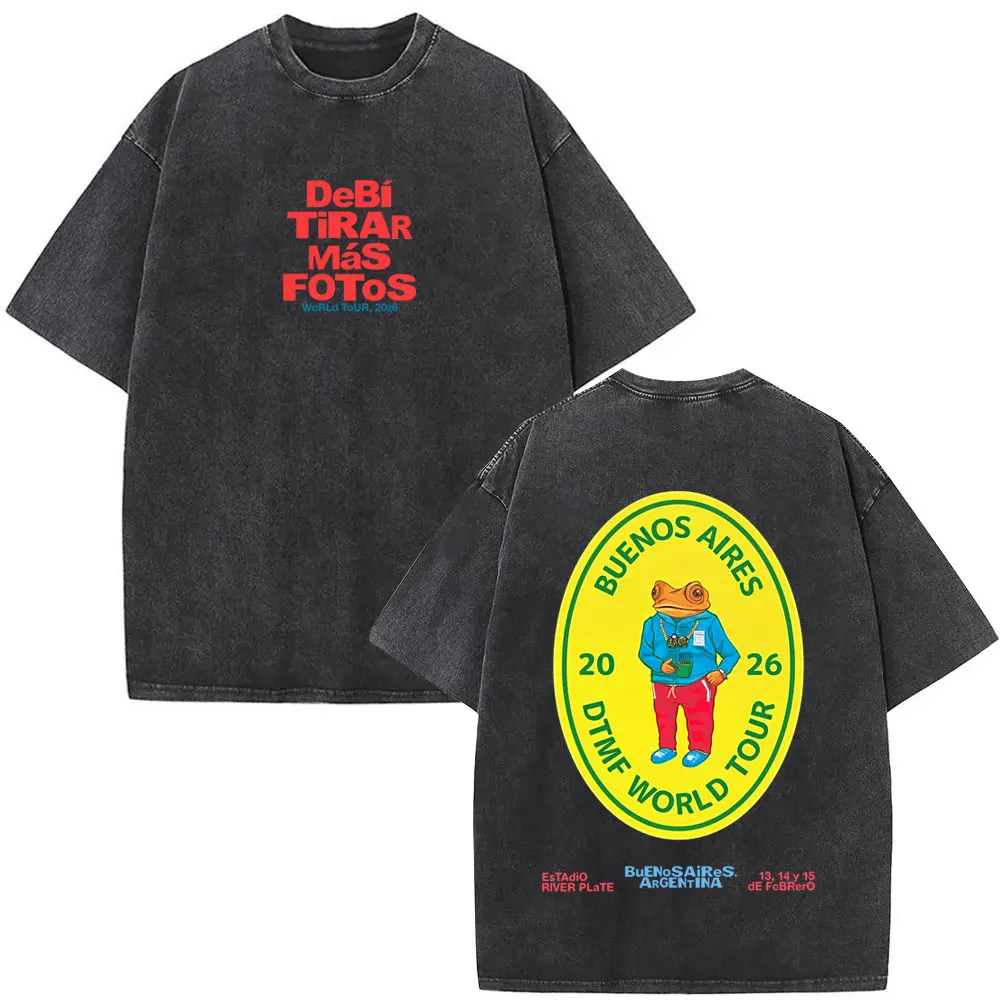 

Washed Vintage Rapper Bad Bunny T Shirt Debi Tirar Mas Fotos DTMF World Tour 2026 T-shirt Men's Hip Hop Fashion Trend T-shirts