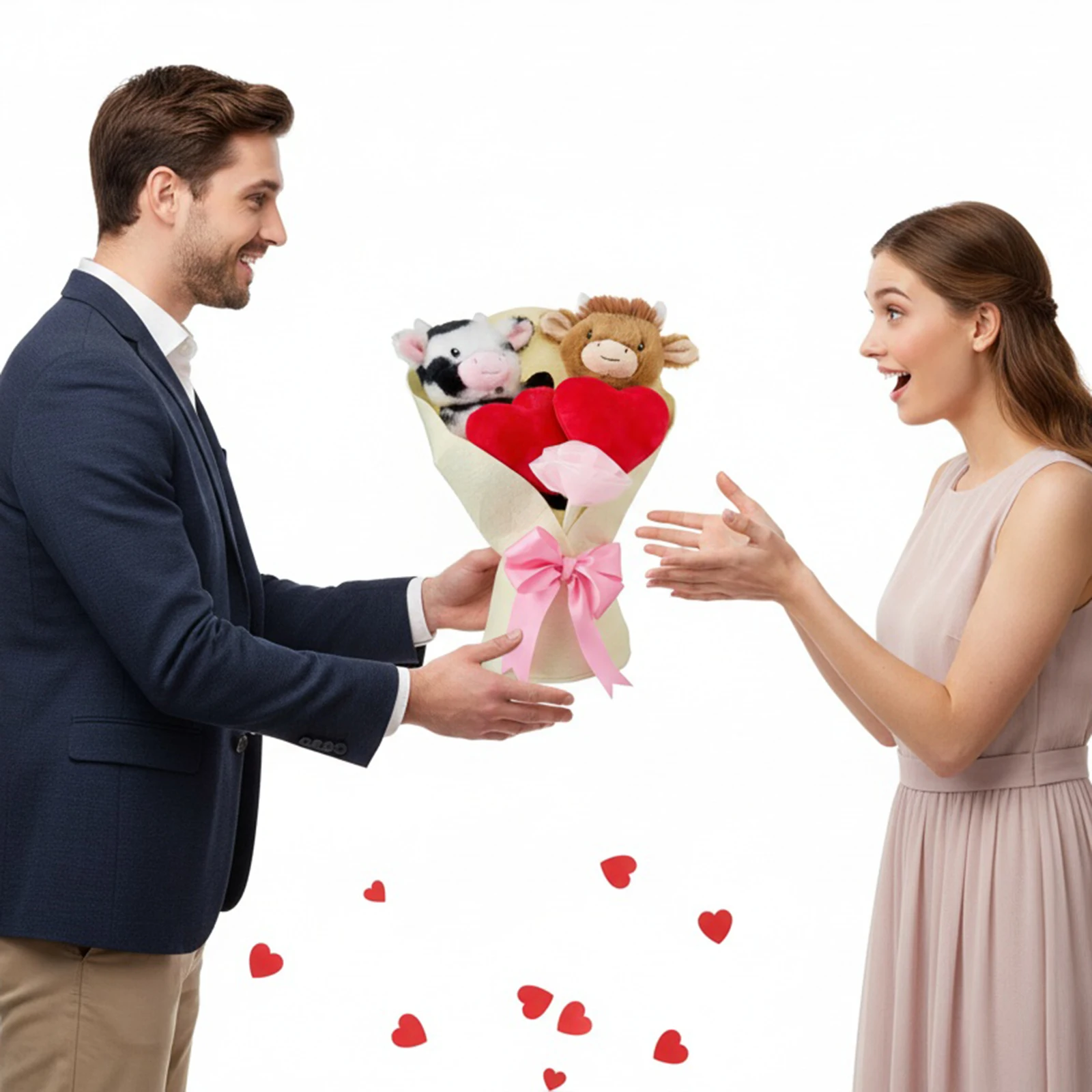 

Мягкая плюшевая игрушка «Высокогорная корова» с сердечками и розовым бантом, милый мягкий плюшевый зверёк для мальчиков, девочек и детей, подарки на день рождения