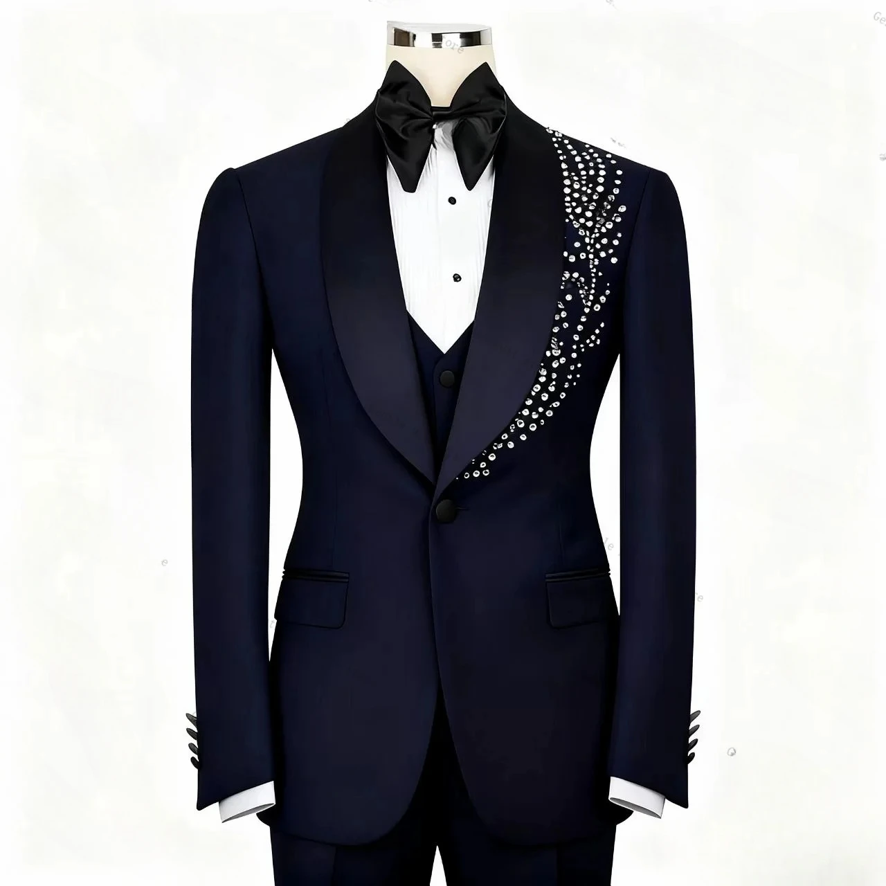 

Luxury Crystals Men Suit Set 2 Piece Jewelry Decoration One Button Trousers Wedding Groom Prom Customized Formal