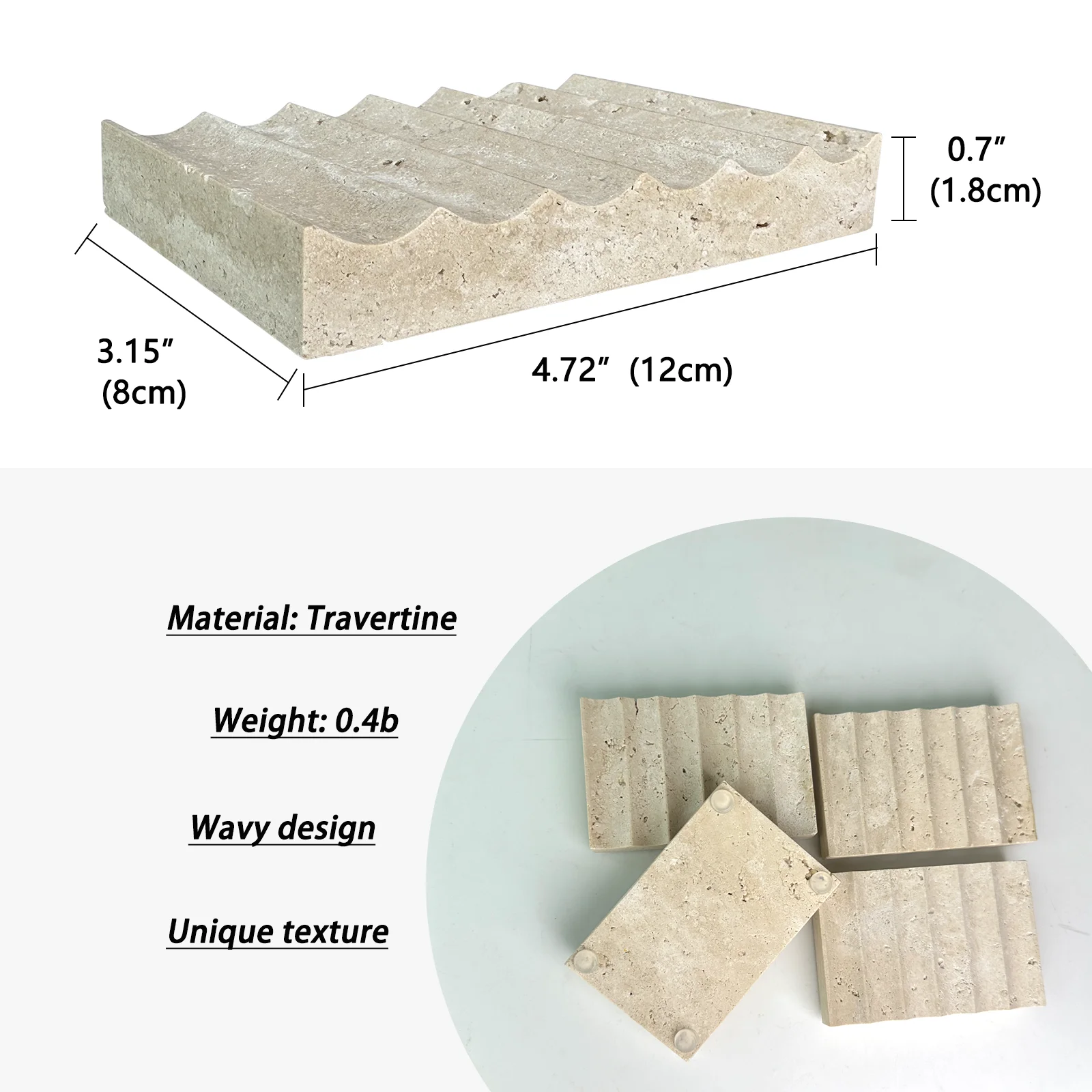 Natural Marble Travertine Soap Dish Stone Soap Sponge Holder Tray for Bathroom, Kitchen, Sink